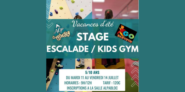 Stage mixte escalade et kids gym pour les enfants, chez AlpAbloc - Bourgoin-Jallieu