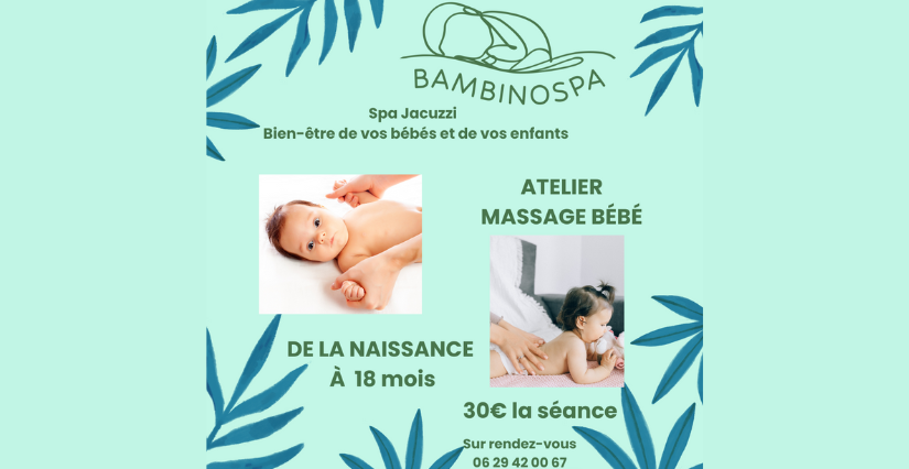 Atelier massage bébé de la naissance à 18 mois, chez Bambinospa à Jarrie