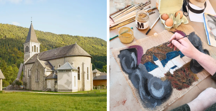 Atelier, motifs sur toile de jute au Musée Arcabas en Chartreuse - Saint-Pierre-de-Chartreuse 