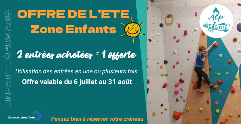 Offre de l’été pour la zone enfants chez Alp'Abloc à Bourgoin-Jallieu