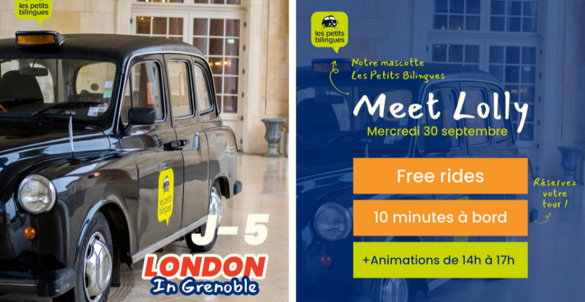"London in Grenoble" : un vrai taxi londonien débarque en ville avec Les Petits Bilingues !
