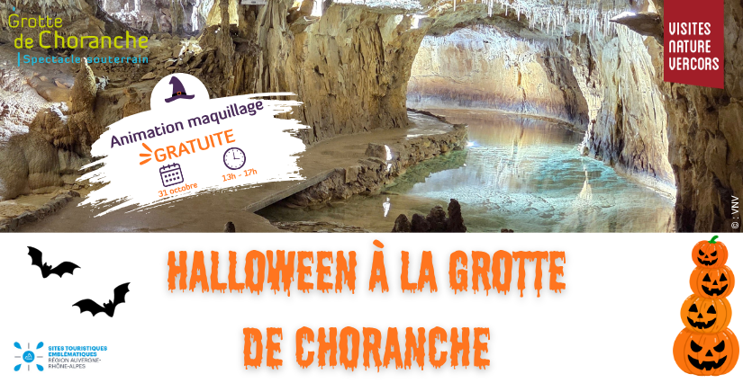 Halloween à la Grotte de Choranche, décors d'automne et maquillage enfant